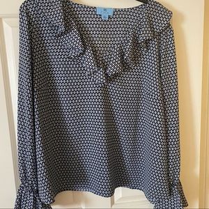 CeCe Navy AND White long sleeve blouse. XL